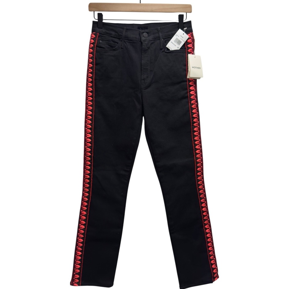 Mother NEW $228 Womens Sz 27 The Mid Rise Dazzler Up in Flames Black Ankle Jeans